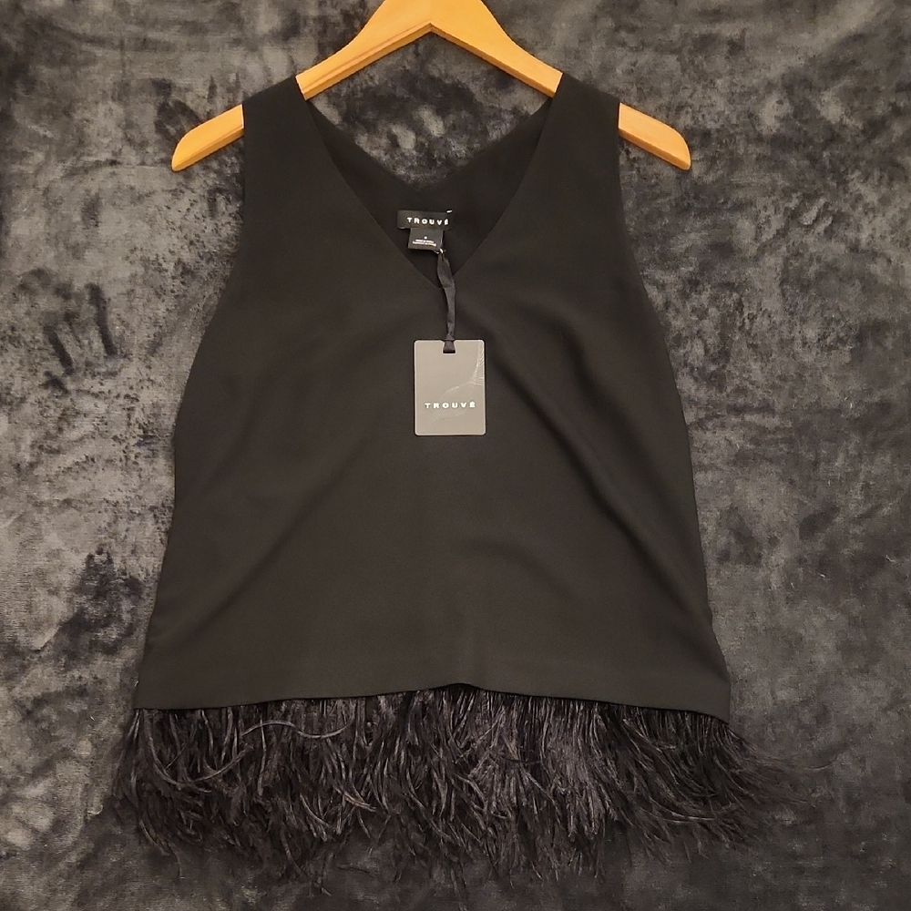 Black Feather Hem Women's Top